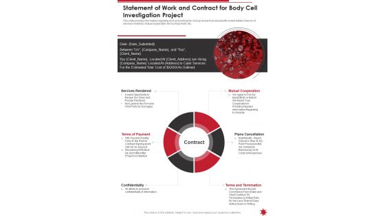 Statement Of Work And Contract For Body Cell Investigation Project One Pager Sample Example Document