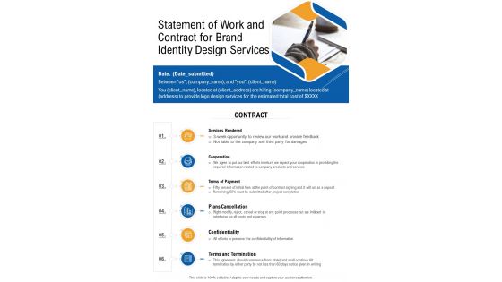 Statement Of Work And Contract For Brand Identity Design One Pager Sample Example Document