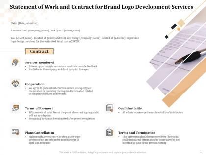 Statement of work and contract for brand logo development services ppt powerpoint grid
