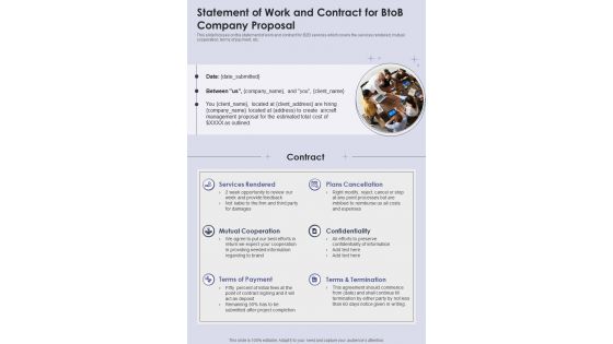 Statement Of Work And Contract For Btob Company One Pager Sample Example Document