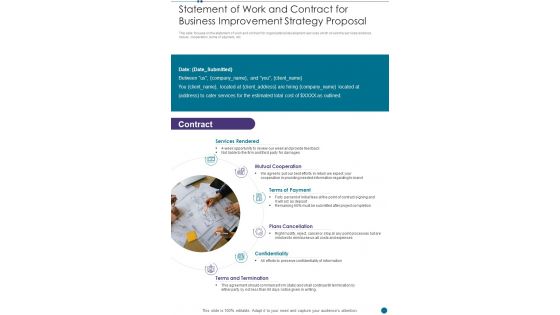 Statement Of Work And Contract For Business Improvement Strategy Proposal One Pager Sample Example Document