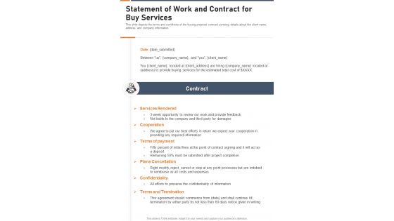 Statement Of Work And Contract For Buy Services One Pager Sample Example Document