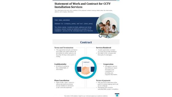 Statement Of Work And Contract For Cctv Installation Services One Pager Sample Example Document
