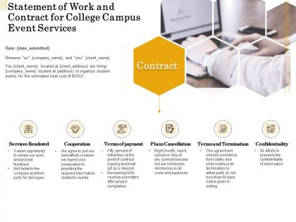 Statement of work and contract for college campus event services ppt powerpoint layouts