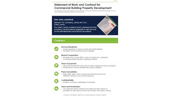 Statement Of Work And Contract For Commercial Building One Pager Sample Example Document