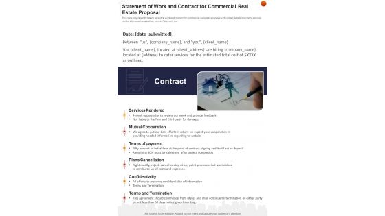 Statement Of Work And Contract For Commercial Real Estate One Pager Sample Example Document