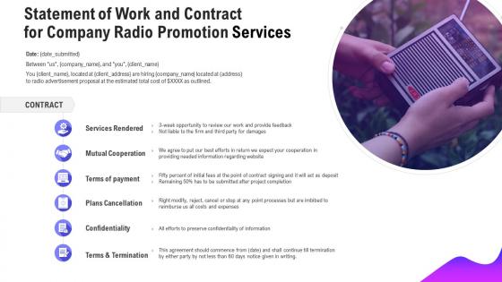 Statement of work and contract for company radio promotion services