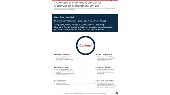Statement Of Work And Contract For Construction Examination Services One Pager Sample Example Document