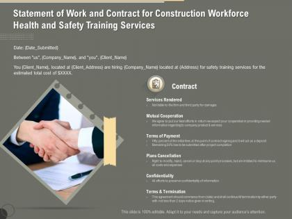 Statement of work and contract for construction workforce health and safety training services ppt file