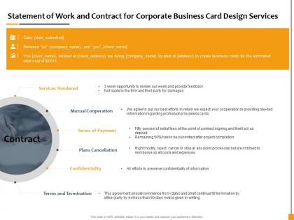 Statement of work and contract for corporate business card design services ppt topics