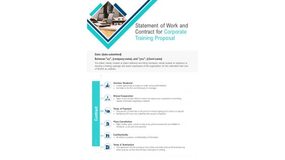 Statement Of Work And Contract For Corporate Training Proposal One Pager Sample Example Document
