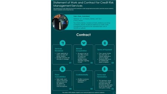 Statement Of Work And Contract For Credit Risk Management Services One Pager Sample Example Document