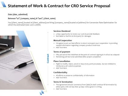 Statement of work and contract for cro service proposal ppt powerpoint pictures