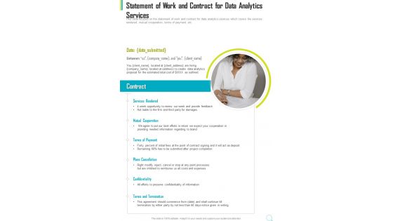 Statement Of Work And Contract For Data Analytics Services One Pager Sample Example Document