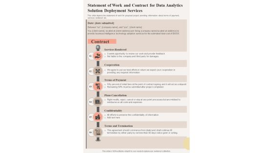 Statement Of Work And Contract For Data Analytics Solution One Pager Sample Example Document