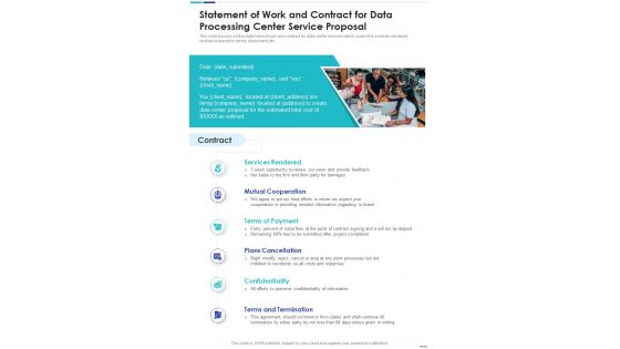 Statement Of Work And Contract For Data Processing Center Service One Pager Sample Example Document