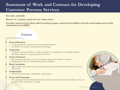 Statement of work and contract for developing customer persona services ppt ideas