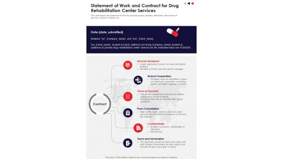 Statement Of Work And Contract For Drug Rehabilitation Center One Pager Sample Example Document