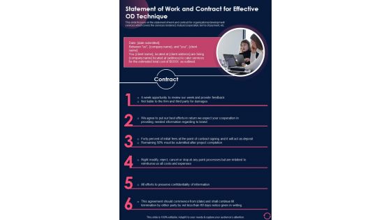 Statement Of Work And Contract For Effective Od Technique One Pager Sample Example Document