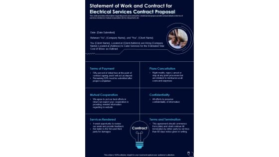 Statement Of Work And Contract For Electrical Services Contract One Pager Sample Example Document