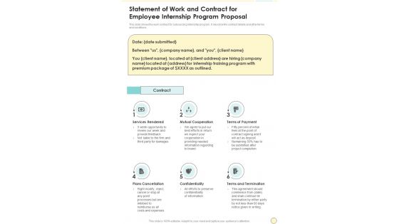 Statement Of Work And Contract For Employee Internship Program One Pager Sample Example Document