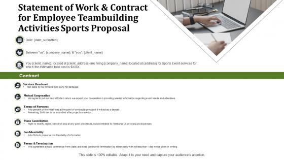 Statement of work and contract for employee teambuilding activities sports proposal