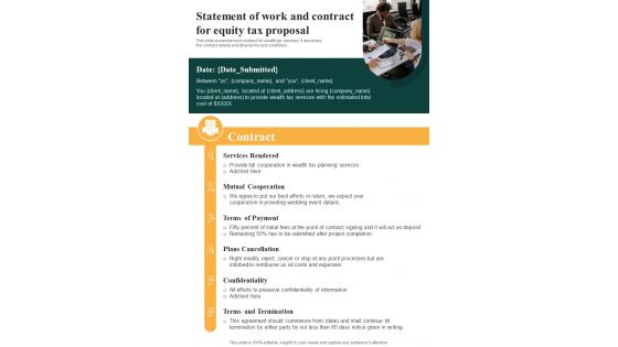 Statement Of Work And Contract For Equity Tax One Pager Sample Example Document