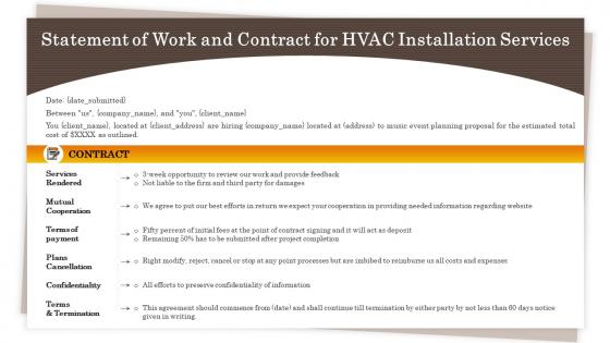 Statement of work and contract for hvac installation services ppt styles summary