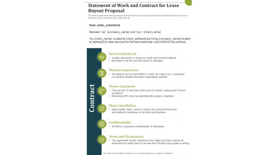 Statement Of Work And Contract For Lease Buyout Proposal One Pager Sample Example Document
