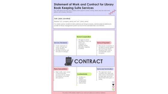 Statement Of Work And Contract For Library Book Keeping Suite One Pager Sample Example Document