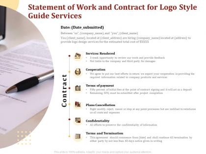 Statement of work and contract for logo style guide services ppt icon show