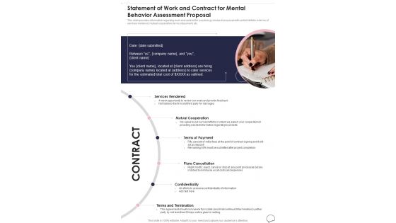 Statement Of Work And Contract For Mental Behavior One Pager Sample Example Document