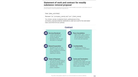 Statement Of Work And Contract For Mouldy Substance Removal One Pager Sample Example Document