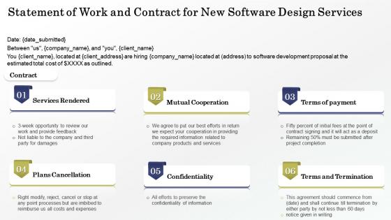 Statement of work and contract for new software design services
