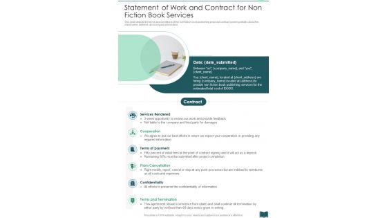 Statement Of Work And Contract For Non Fiction Book Services One Pager Sample Example Document
