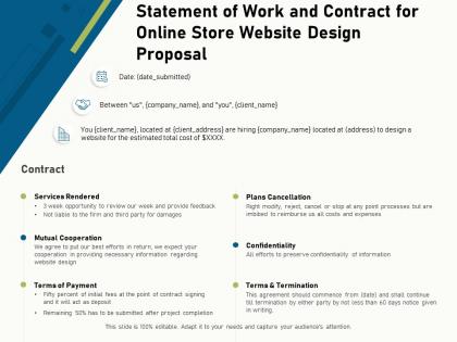 Statement of work and contract for online store website design proposal ppt file design