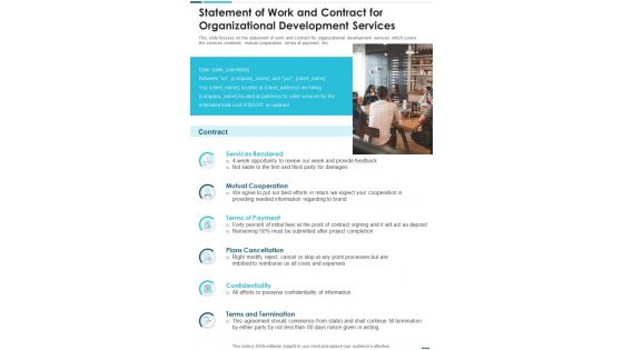 Statement Of Work And Contract For Organizational Development Services One Pager Sample Example Document