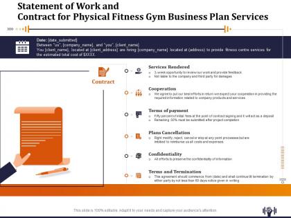 Statement of work and contract for physical fitness gym business plan services ppt file