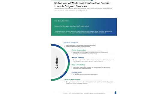 Statement Of Work And Contract For Product Launch Program Services One Pager Sample Example Document