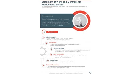 Statement Of Work And Contract For Production Services One Pager Sample Example Document