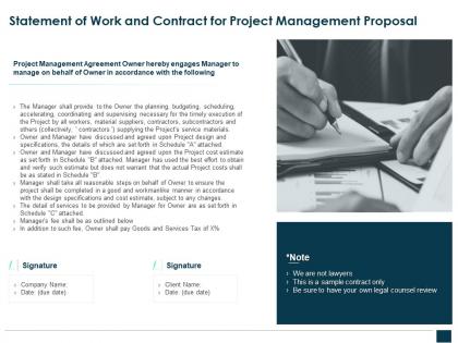Statement of work and contract for project management proposal ppt slides