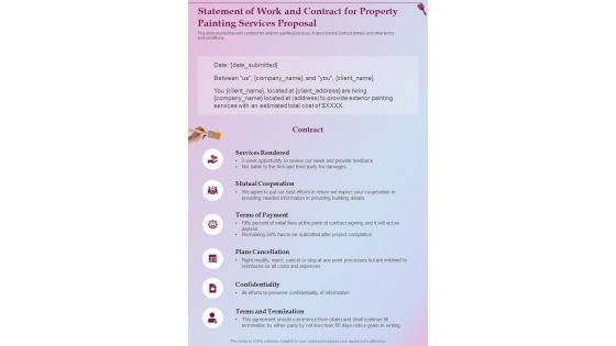 Statement Of Work And Contract For Property Painting Services Proposal One Pager Sample Example Document