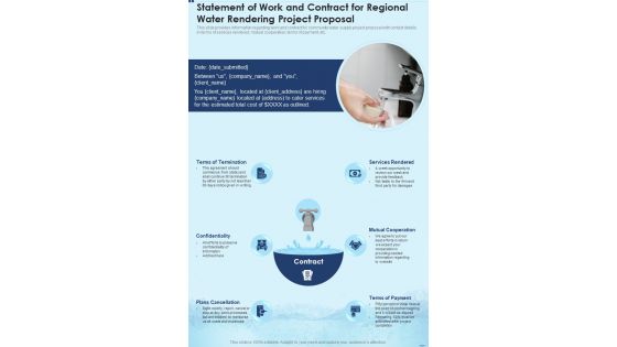 Statement Of Work And Contract For Regional Water Rendering Project One Pager Sample Example Document