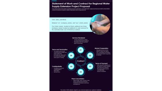 Statement Of Work And Contract For Regional Water Supply One Pager Sample Example Document