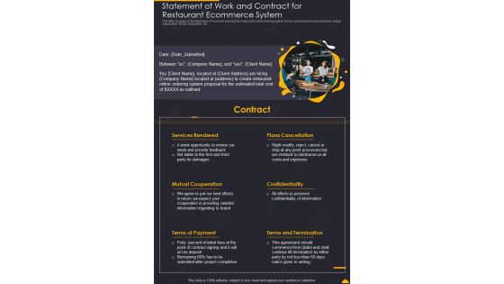 Statement Of Work And Contract For Restaurant Ecommerce One Pager Sample Example Document