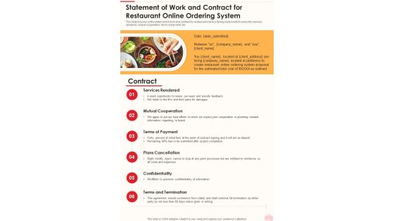 Statement Of Work And Contract For Restaurant Online One Pager Sample Example Document
