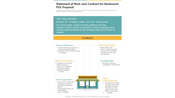 Statement Of Work And Contract For Restaurant POS One Pager Sample Example Document
