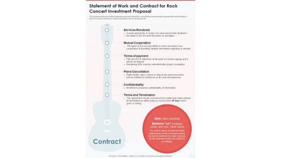 Statement Of Work And Contract For Rock Concert One Pager Sample Example Document