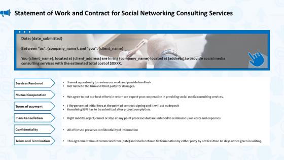 Statement of work and contract for social networking consulting services ppt styles vector
