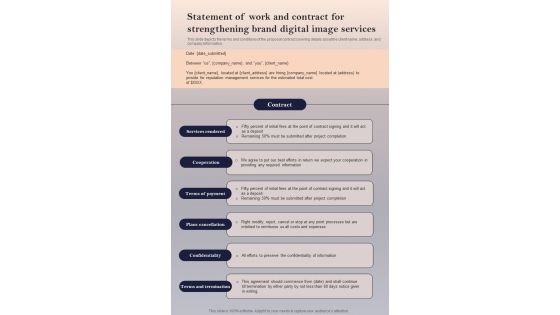 Statement Of Work And Contract For Strengthening Brand One Pager Sample Example Document